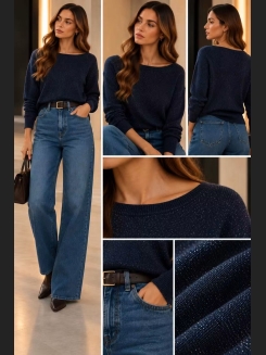 Granatowy sweter z delikatną poświatą